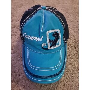 Cozumel Mexico Lizard Embroidered Baseball Cap Hat, Blue, Adjustable
